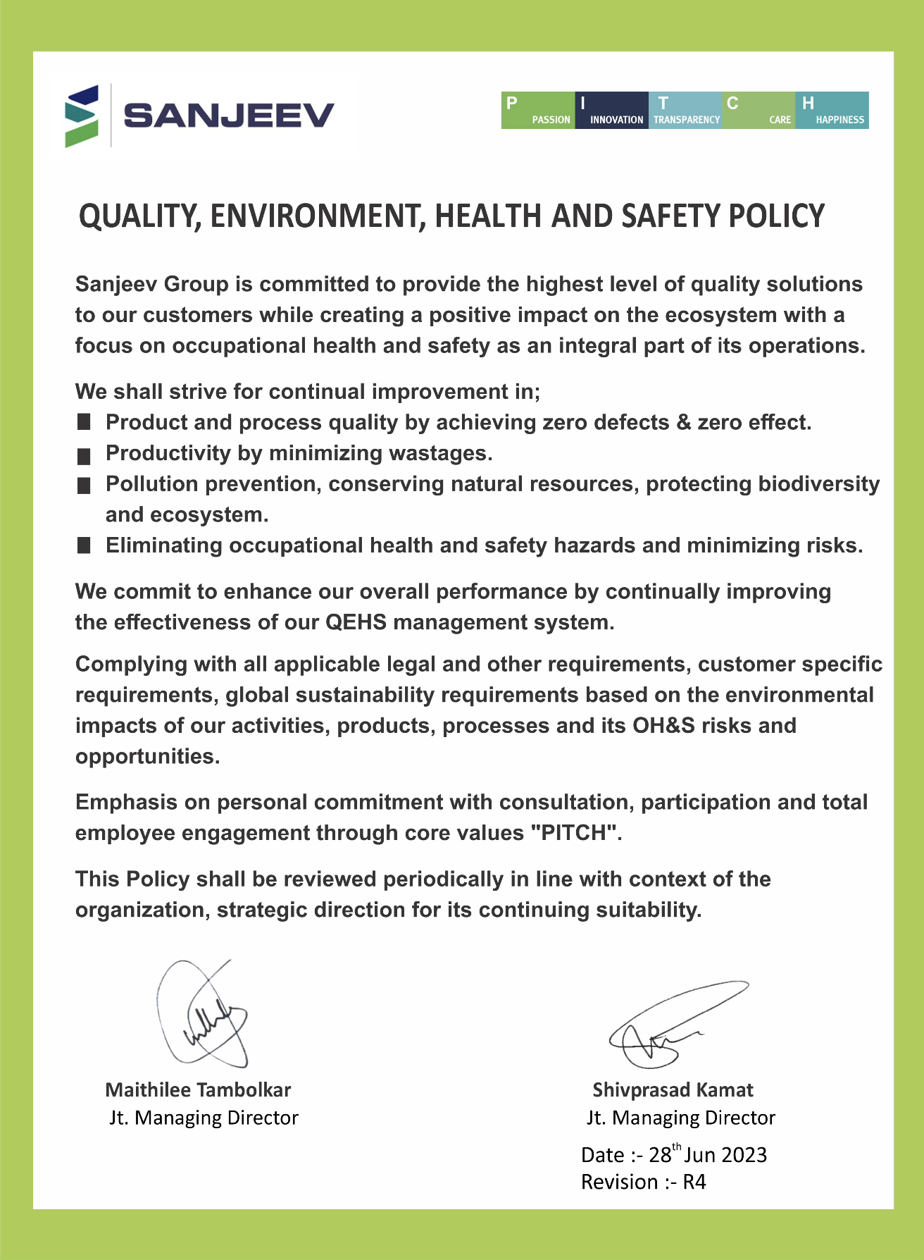 Quality, Environment, Health and Safety Policy (English)